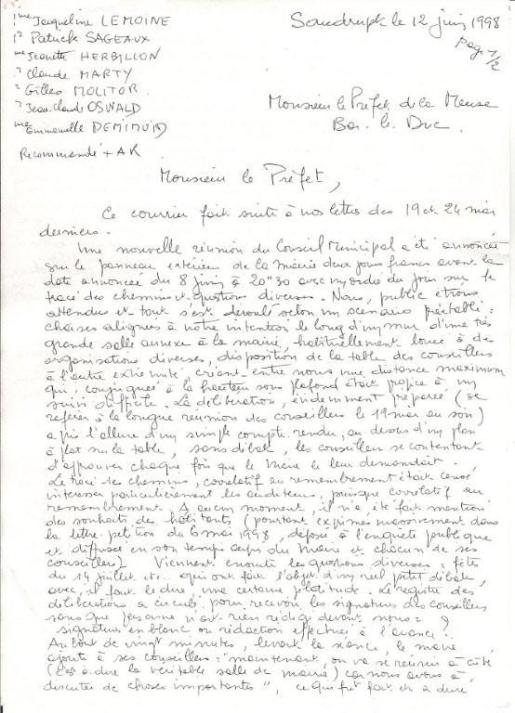 lettre pr-fet 12 juin 1998 page 1