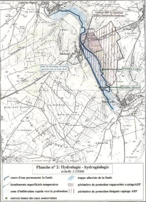 la Prairie entourée par les deux bras de la rivière; proximité de la station de pompage  alimentant en eau Saudrupt, Brillon-en Barrois et Haironville(préetude AF)