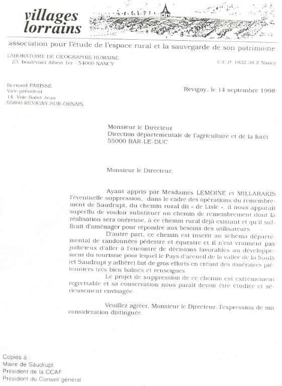 3-lettre Bernard Parisse 14 sept 1998