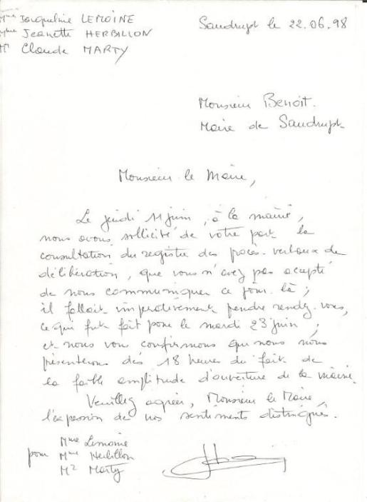 lettre - Benoit consultation registre