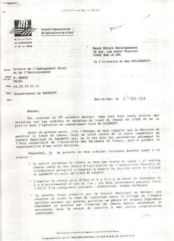 lettre réponse Directeur DDAF 28 11 98