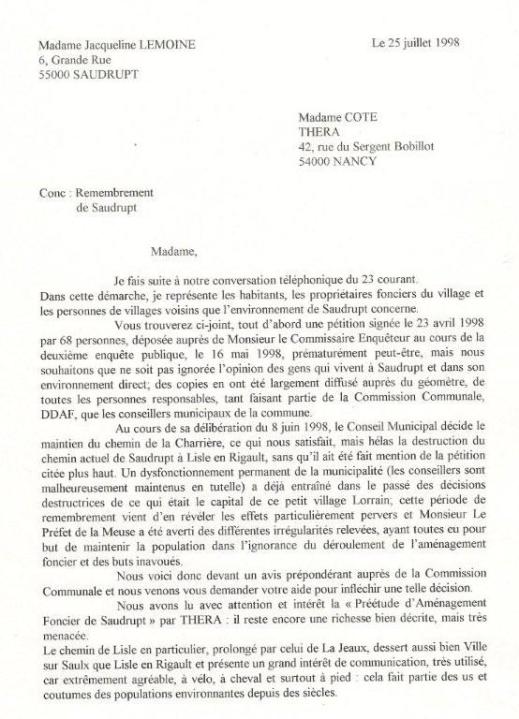 lettre mme cote
